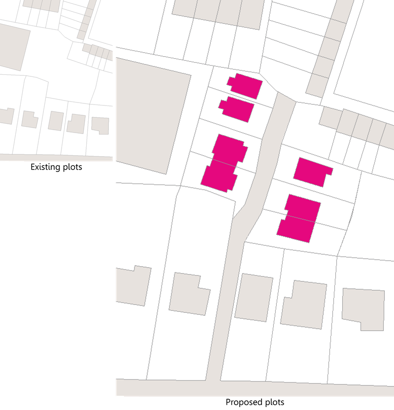 Illustration of proposed development using land to the rear of existing housing.