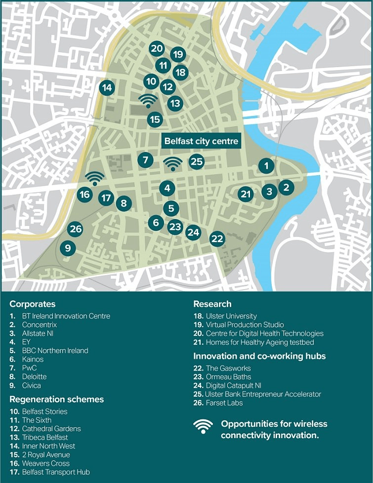 Belfast Smart District (map) showing location of key businesses