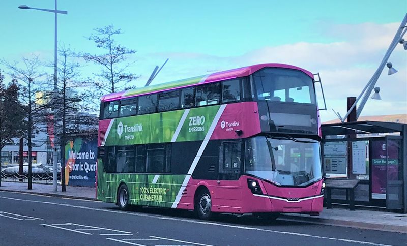 Zero emission Translink Metro bus in Belfast’s Titanic Quarter.