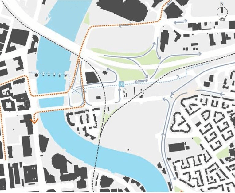 Map showing implementation of BRT route, including bus priority route